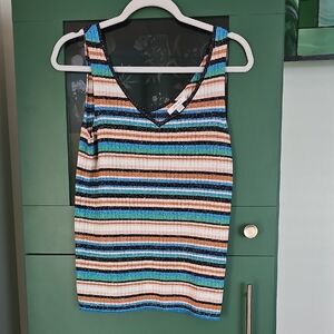 Nine West Blue and Green Striped Tank Top
